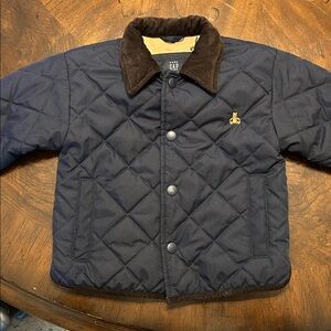 Blue and Brown Quilted Puffer Jacket with Corduroy Collar